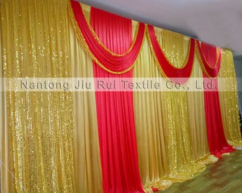 Hot Sale Gold Red Wedding Drape Curtain Wedding Backdropwall Stage