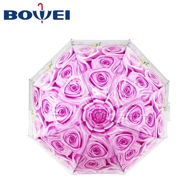 New Style Flower Print Transparent POE Dome Umbrella For Lady