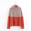 Classic Style Casual Striped Knitted Pattern High Neck Women Sweater