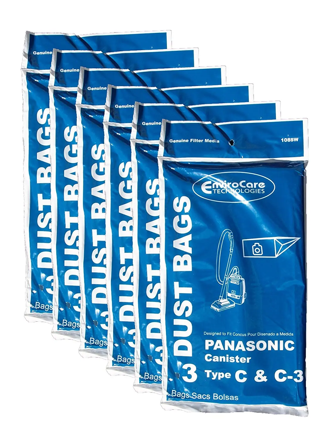 18 Panasonic Type C C-3 C3 Allergy Vacuum Bags, Canisters Vacuum Cleaners, MC-125P, MC125P, MC771, MC772, MC8310, MC8320, MC8330