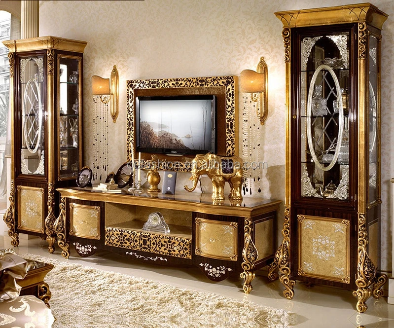 Luxury French Rococo Style TV Stand - Solid Wood Cabinet