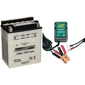 Power-Sonic CB14-A2 Conventional Powersport Battery and Battery Tender 021-0123 Battery Tender Junior 12V Battery Charger Bundle