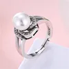 Wholesale 2019 New Arrival 925 Sterling Silver Pearl Wedding Rings with AAA Cubic Zirconia Crystal For Women