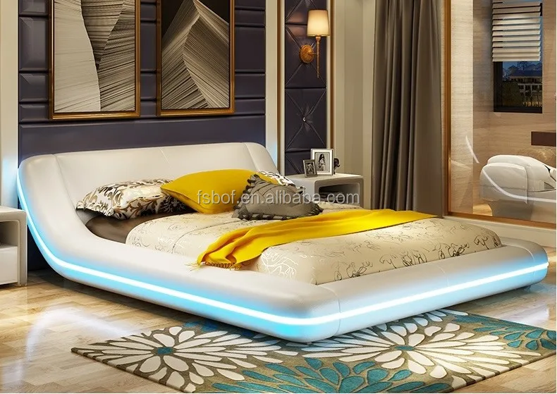 Modern Cheap Used Furniture Used Double Bed Design With Led Light A538