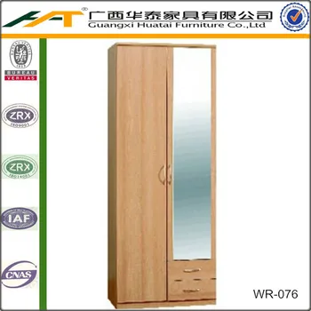 Hotel Bedroom Wardrobe Beech 2 Door Mirrored With Drawrs