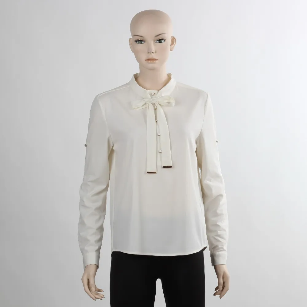 Wanita Kantor Kemeja Desain Seragam Kemeja Dengan Busur Putih Qhirt