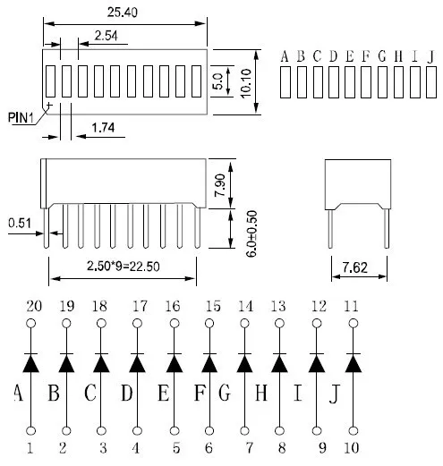 Amber Color 10 Segment Led Bar Graph With Pin Through - Buy 10 Segment ...