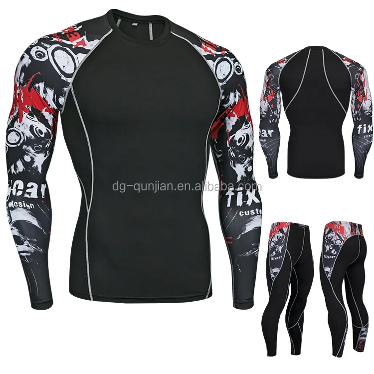 
2 Pieces Men Fitness Gym Suits Workout Rash Guard Running Leggings Sets Basketball Compression Tights 