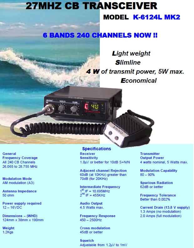 K6124l Mkii 27 Mhz Marine Cb Transceiver Marine Cb Radio 6 Bands 240