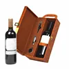 Luxury PU leather single bottle wine mdf wood boxes with wine accessories