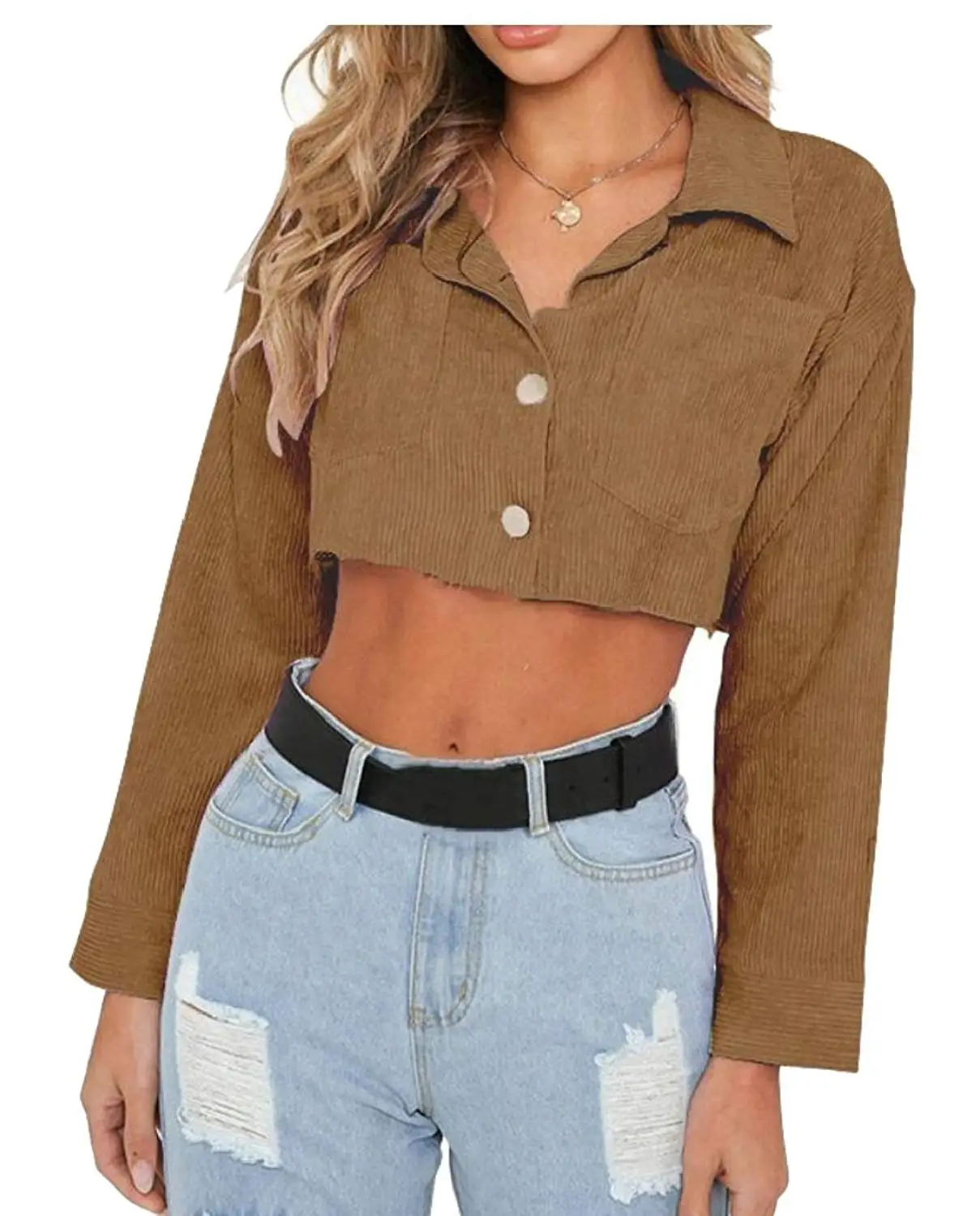 ARTFFEL Womens Washed Cut Off Casual Denim Shorts Long Sleeve Jumpsuit Romper