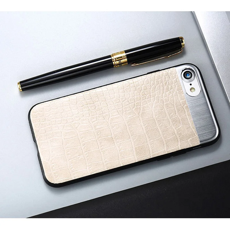 Retro Crodile Leather Joint Metal Back Cover for Iphone 6 / 7 / 8 Plus / X hard case