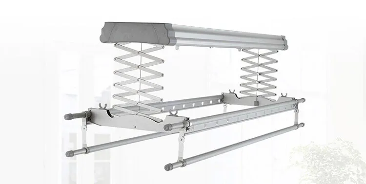 Space saving balcony ceiling mounted electric aluminum clothes drying rack with fan
