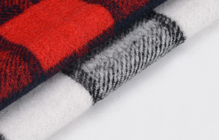 Hot sale brushed terry plaied tweed poly wool polyester woven fabric for garment