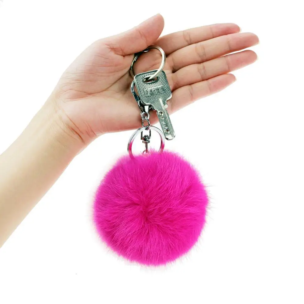 兔子毛皮蓬松绒球球手提包汽车吊坠钥匙链钥匙扣