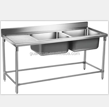 Double Bowl Hotel Used Free Standing Commercial Stainless Steel Kitchen Sink With Drainboard Gr 304b Buy Double Bowl Food Service Sink Kitchen