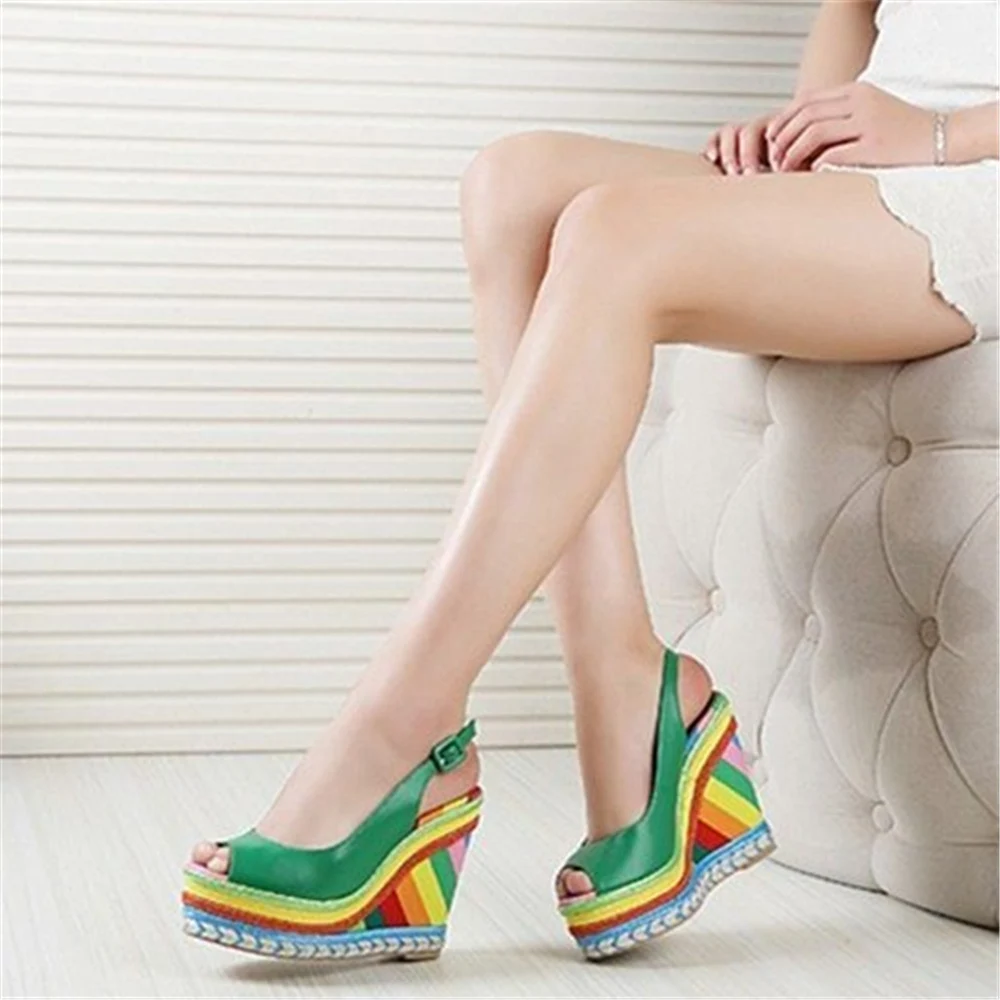 rainbow wedge sandals