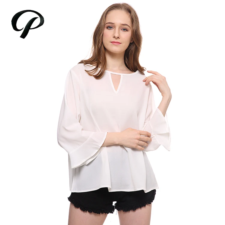 Factory Direct Butterfly Sleeve Notched Neck Chiffon Long-sleeved ...