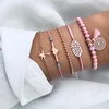 Fresh Style 5 Pcs Set Women Bead Small Pineapple Tree Charm Bracelet Braid Handmade