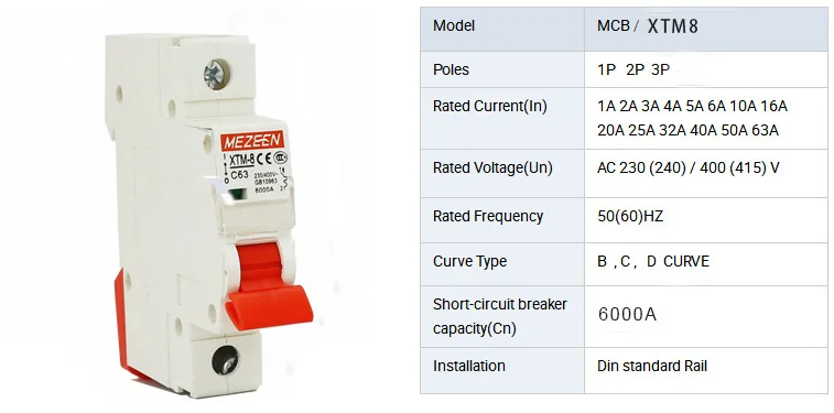 Xtm8 Miniature Circuit Breaker Sp Dp Tp Fp C1a 2a 3a 4a 5a 6a 10a 16a