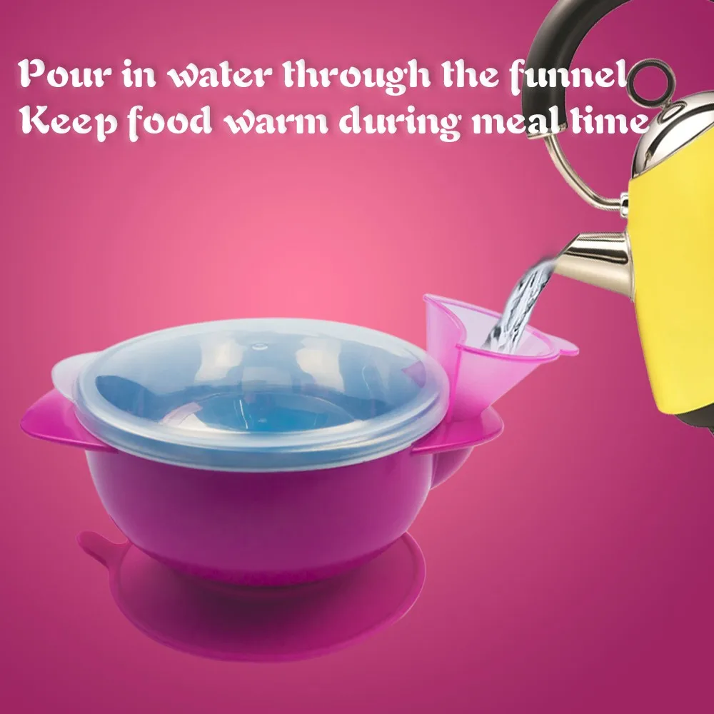 Keep Warming Toddler Feeding Bowl,Pour In Hot Water Funnel To Keep Food