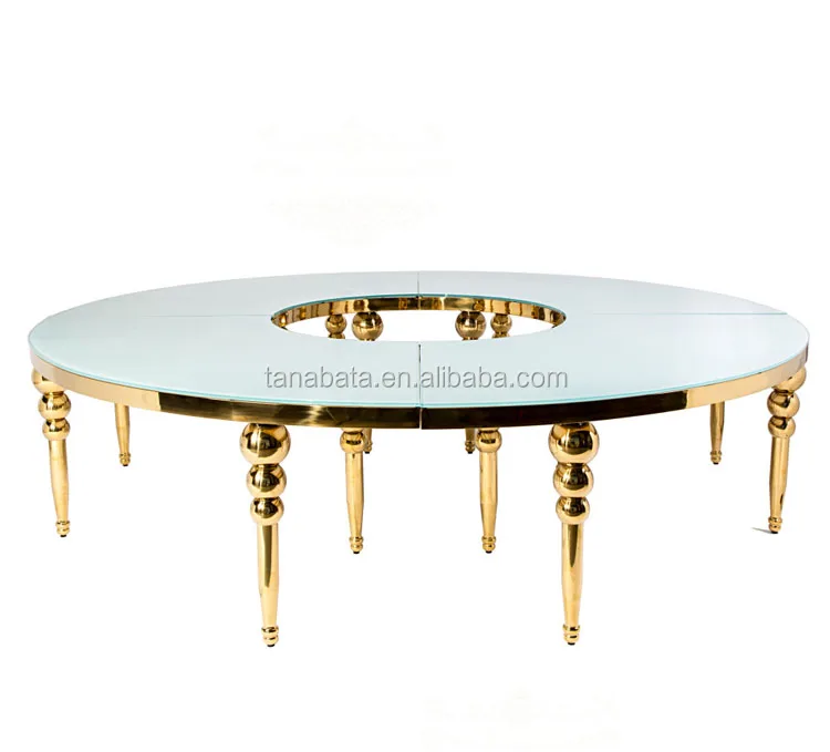 Customized Glass Top Wedding Stainless Steel Half Moon Dining Table