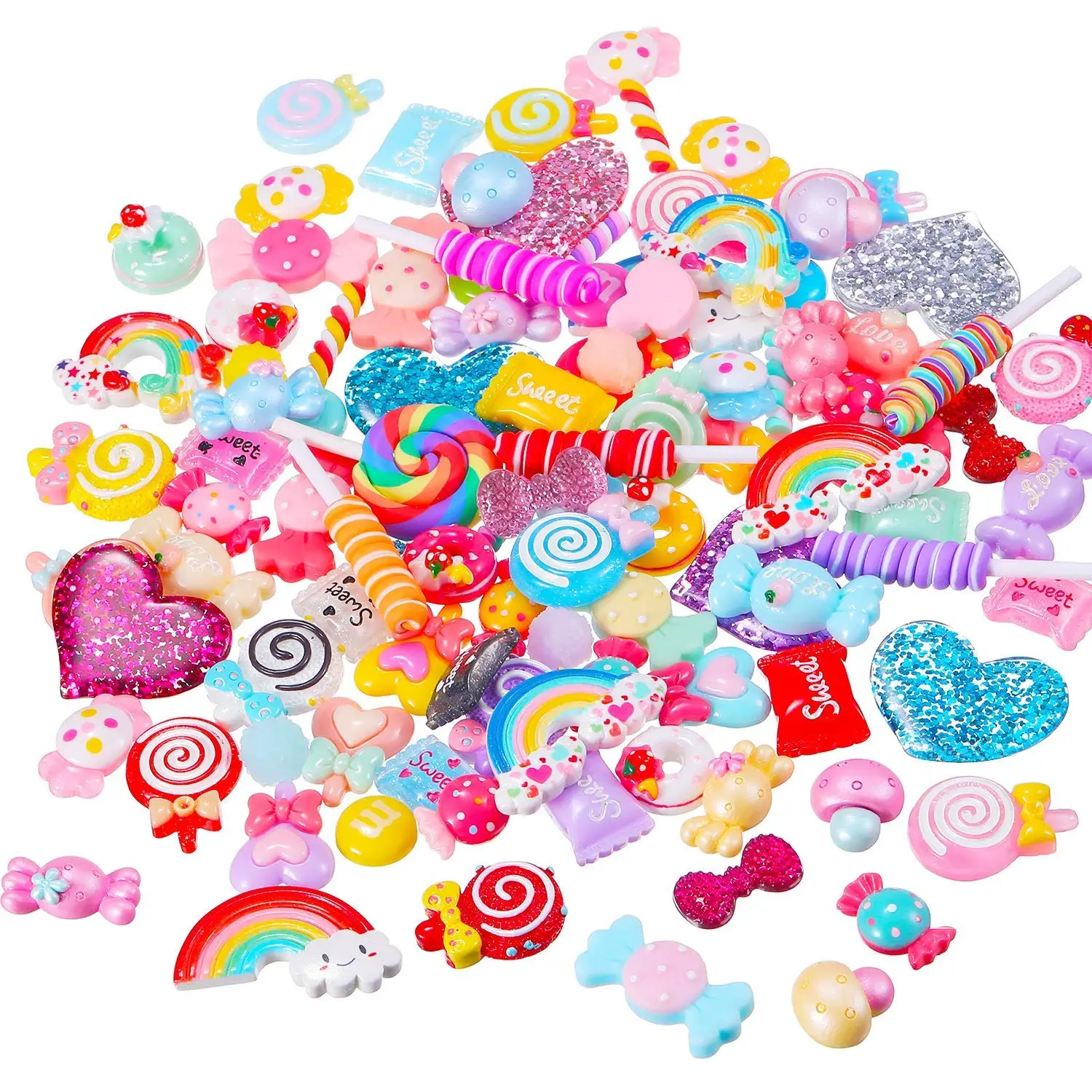 BBTO 100 Pieces Slime Charms Mixed Candy Sweets Resin Flatback Slime Beads Making Supplies for DIY Scrapbooking Crafts