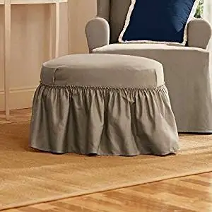 Sure Fit Duck Solid - Ottoman Slipcover - Linen (SF14390)