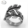 Wholesale Titanium Steel Silver Plated Jewelry Vintage Feather Rings