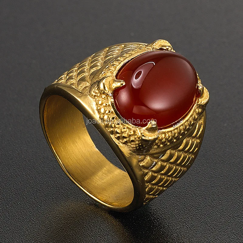 Costume Jewelry Men Stainless Steel Ring with Garnet Stone