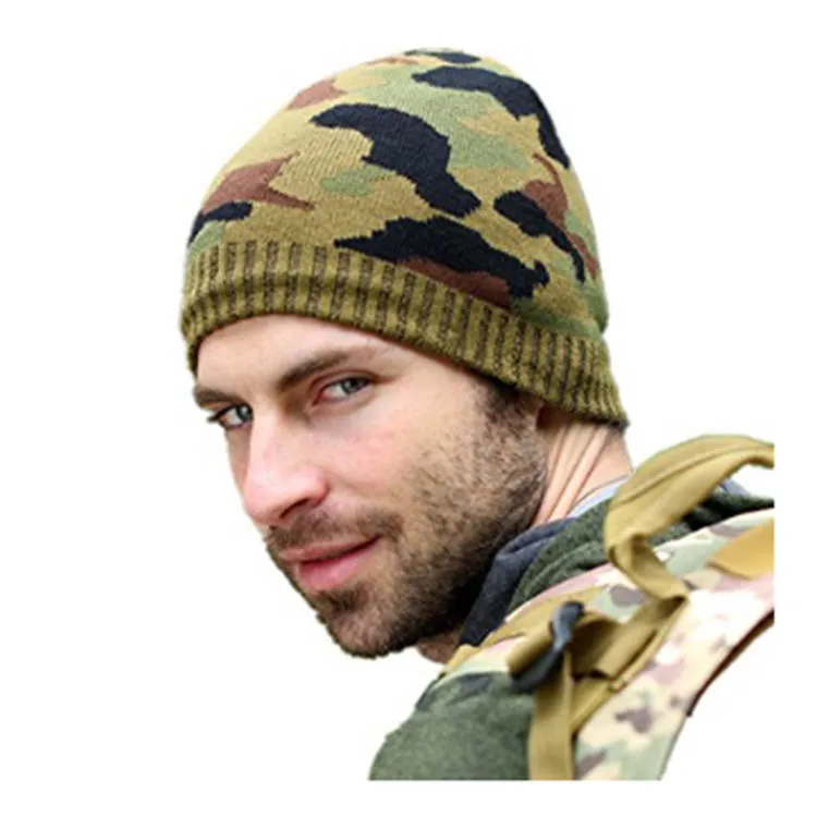 Men's Winter Hat Outdoor Camo Knitted Fleece Lined Beanie Hat Buy Hat