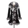 2019 Yiwu New Arrival Factory Direct 3 colors Real Rabbit fur with Fox Fur collar Women coat