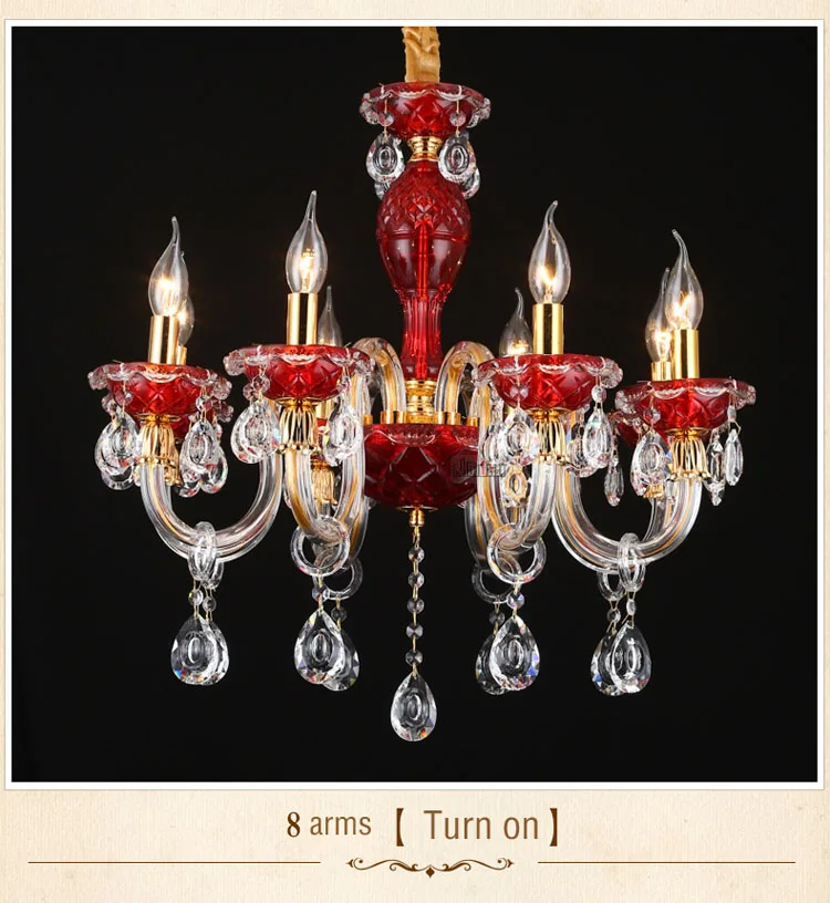 European red glass candle crystal chandelier for romantic bar living room restaurant bedroom wedding room
