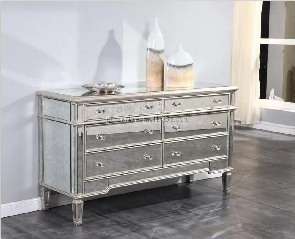Antieke spiegel 6 dressoir met kristal handvat in zilver afwerking ...