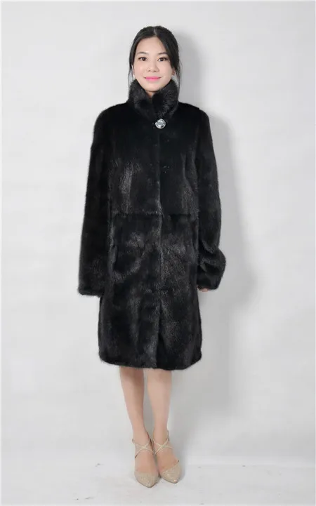 2016 font b winter b font woman fashion real fur mink coat stand collar 90cm length