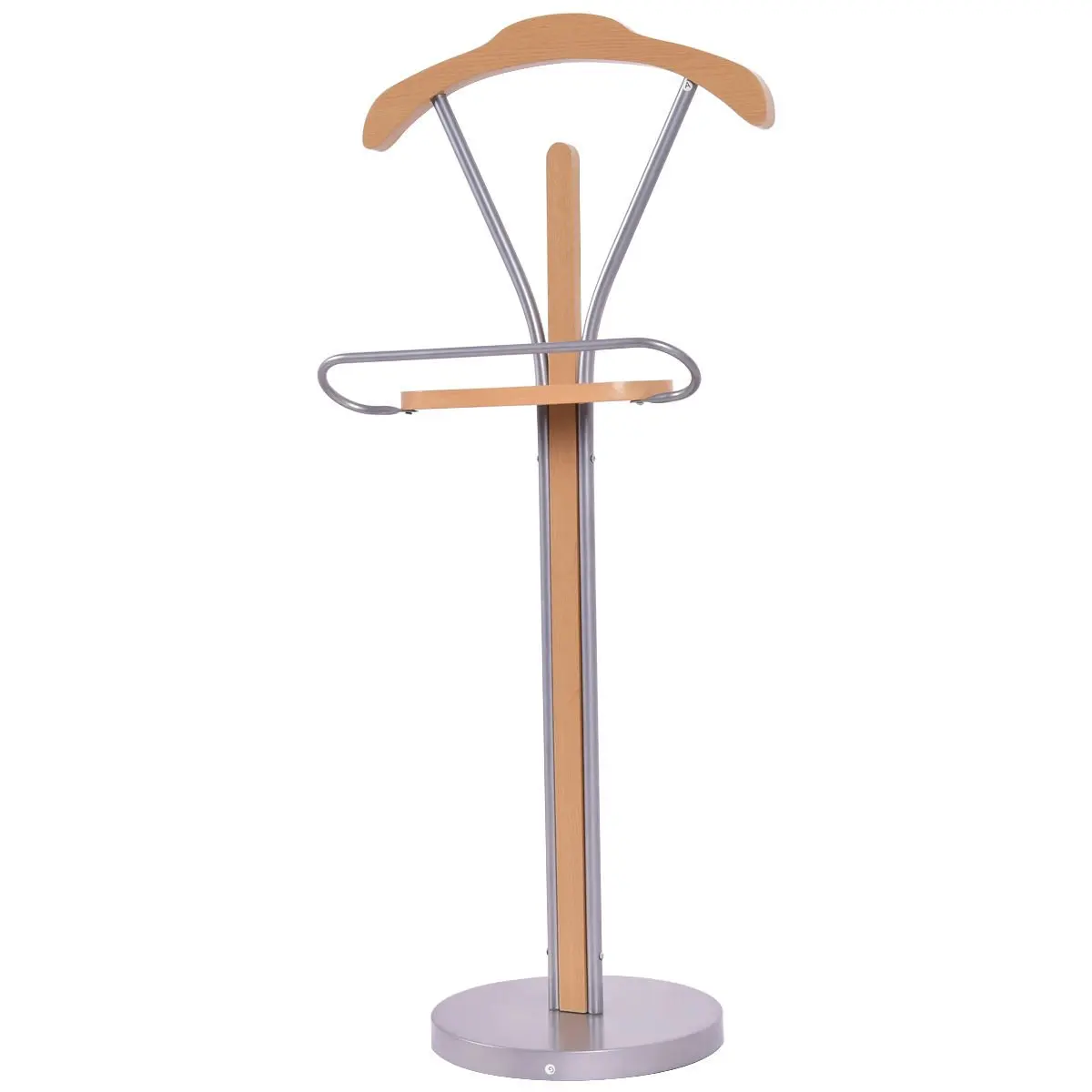 Brown Tangkula Clothes Valet Stand Home Office Living Room Holder Wood for Men Portable Suit Coat Rack Hanger Stand