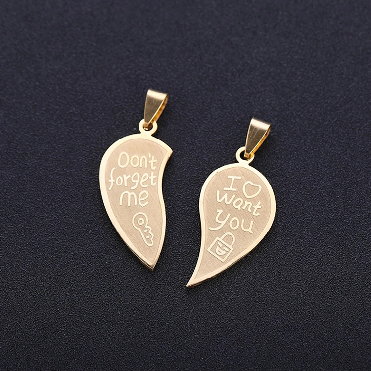 loyalty g1002 gold engraved stainless steel couples broken heart