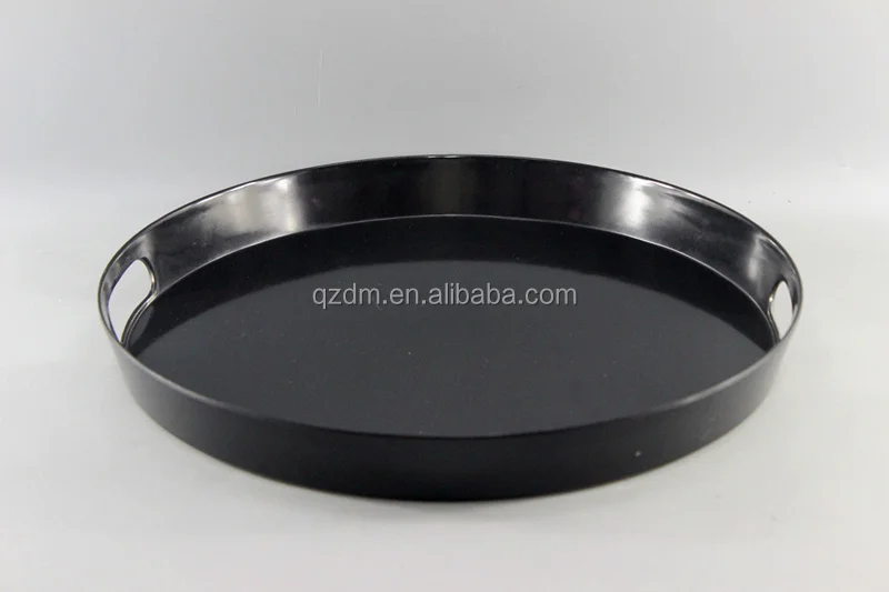 Black Melamine Round Serving Tray With 2 Handles