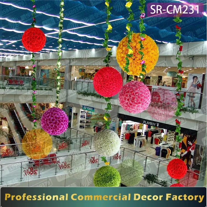 Custom Shopping Mall Atrium Hanging Flower Ball Decoration For Spring