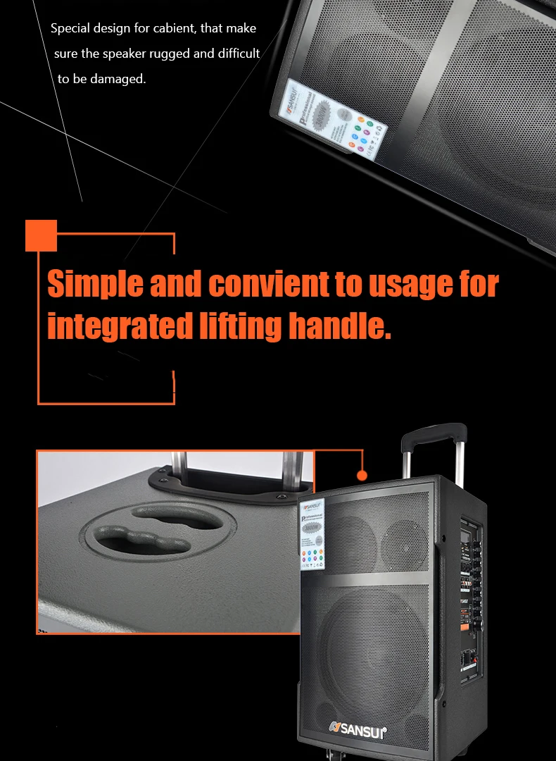 20000mAh Battery 3800W Power! 15 inch Sansui High Quality Party Wood karaoke portable wireless bluetooth speaker - ANKUX.COM