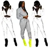 Fashion Sportswear Women Crop Tops Hoodies Long Pants 2 Piece Set Contrast Color Jogger Pants Clothes Reflective Tracksuit Sets