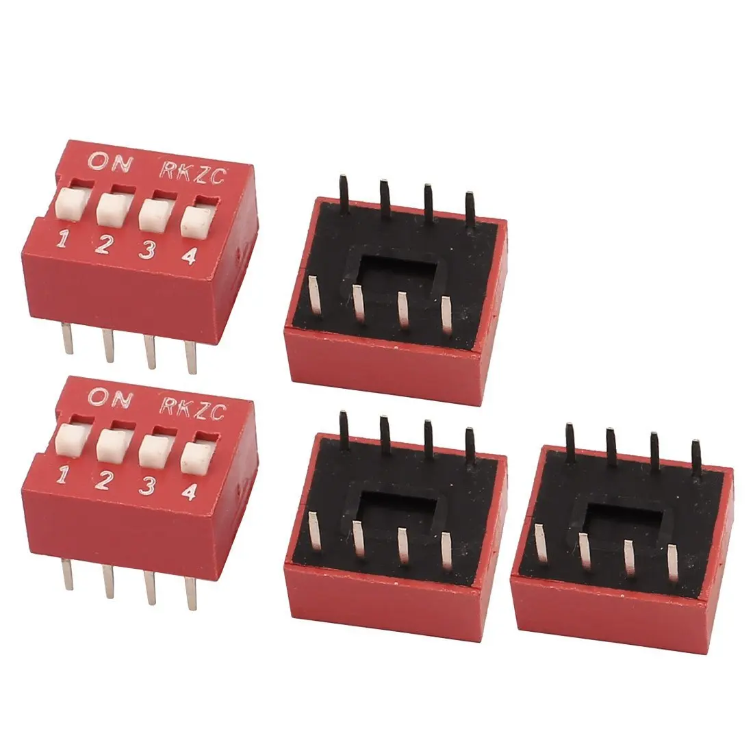 uxcell 5Pcs 4 Ways 8Pin Gold Tone Plate Contacts Red Slide Type DIP Switch.