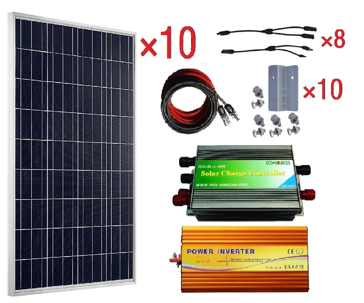 ECO-WORTHY 1KW 24V Polycrystalline Off Grid Solar Kit: 10pcs 100W Poly Solar Panels