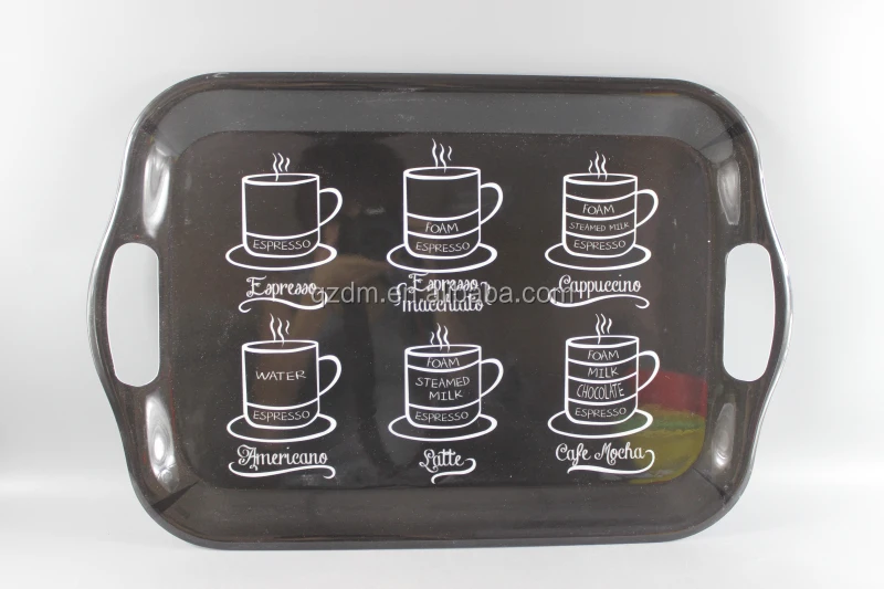 Black Melamine Serving Tray , Plastic Tray with hanlde