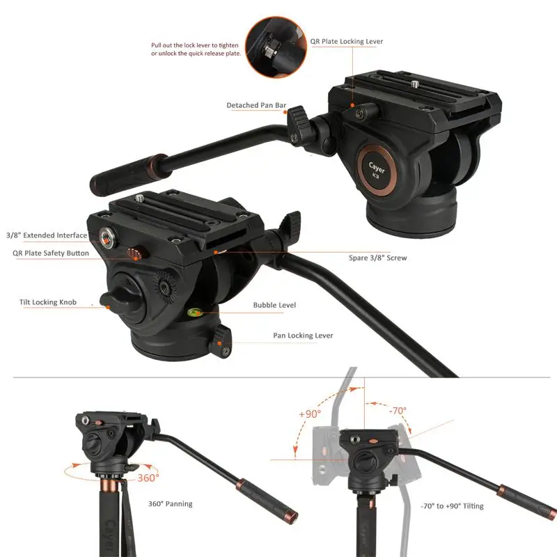 Good Quality Video Monopod Cayer Ct35dvk3 Portable Monopod Mobile With