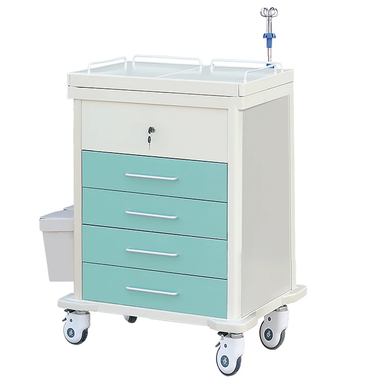 Manufacturer for high quality plastic steel hospital furniture mobile medical emergency crash trolley cart
