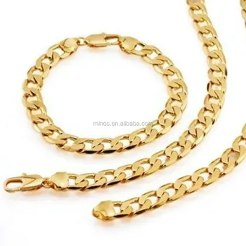 Fashion Heavy 24k Yellow Gold Plated Mens Necklace Bracelet Sets Fashion Heavy 24k Yellow Gold Plated Mens Necklace Bracelet Sets European Curb Link Chain Jewelry