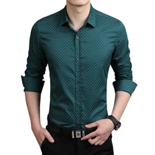 2015 New Autumn Fashion Brand Men Clothes Slim Fit Men Long Sleeve Shirt Men Polka Dot Casual Men Shirt Social Plus Size 5XL