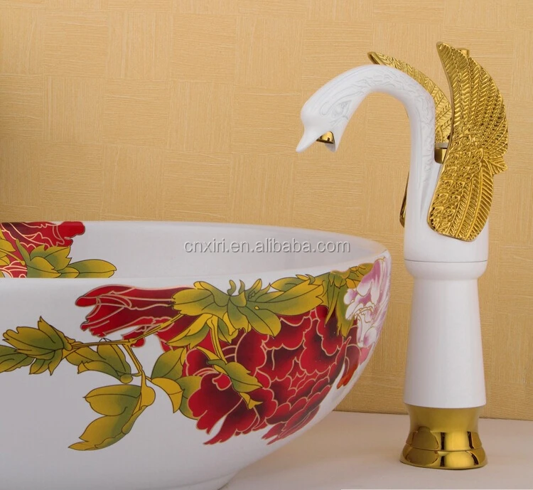( A3232) Gold Messing Schwan Tier Armaturen Weiß Beschichtet Wasserhahn