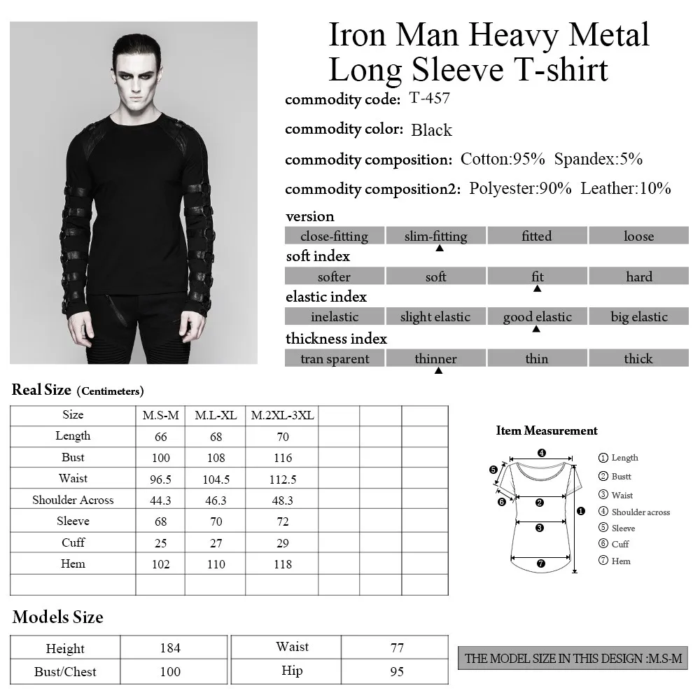 T-457 Gothic Cheap Iron Man Cotton Inner Heavy Metal Long Sleeve T-shirt